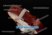 Audemars Piguet Royal Oak Lady Swiss Quartz Steel Case with Brown Leather Strap White Dial and Stick Markers