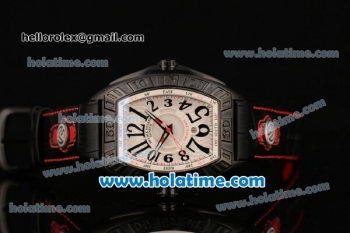 Franck Muller Conquistador Grand Prix Asia Automatic PVD Case with Black Leather Bracelet White Dial and Black Markers