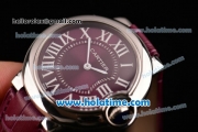 Cartier Ballon Bleu Swiss Quartz Steel Case with Burgundy Leather Strap White Markers and Burgundy Dial
