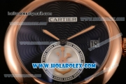 Cartier Rotonde De Miyota Quartz Two Tone Case/Bracelet with Black Dial