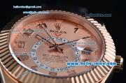Rolex Sky-Dweller Asia 2813 Automatic Rose Gold Case with Black Leather Strap and Pink Dial Numberal Markers