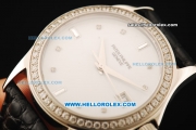 Patek Philippe Calatrava Swiss ETA 2836 Automatic Movement White Dial with Diamond Bezel and Black Leather Strap