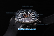 Roger Dubuis Excalibur Chronograph Quartz Movement PVD Case with Black Dial-White Markers and Black Rubber Strap