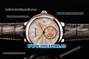 Cartier Rotonde De Swiss Quartz Steel Case with Black Leather Strap with White Guilloche Dial