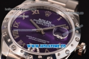 Rolex Datejust Asia 2813 Automatic Steel Case with Purple Dial Roman Numeral Markers and Diamonds Bezel (BP)