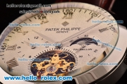 Patek Philippe Grand Complitcations Asia HT1035-Tourbillon Automatic Steel Case with Brown Leather Strap Roman Numeral Markers and White Dial