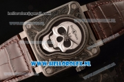 Bell & Ross BR 01-92 Burning Skull Asia Automatic Steel Case with Skull Dial and Brown Genuine Leather