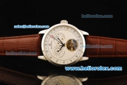 Jaeger-LeCoultre Duometre Tourbillon Automatic Movement Steel Case with White Dial and Brown Leather Strap