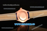 Rolex Cellini Time Asia 2813 Automatic Rose Gold Case with Beige Dial Blue Leather Strap and Stick Markers