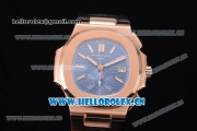 Patek Philippe Nautilus Clone PP 315 Automatic Rose Gold Case with Blue Dial Stick/Arabic Numeral Markers and Black Leather Strap (BP)