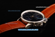 IWC Portuguese Chronograph Swiss Valjoux 7750 Automatic Movement Steel Case with Blue Dial and Leather Strap