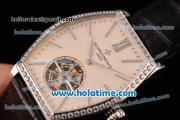 Vacheron Constantin Malte Swiss ST Tourbillon Steel Case with Black Alligator Strap Diamond Bezel and Beige Dial (FT)