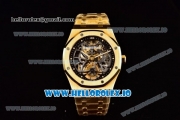 Audemars Piguet Royal Oak Skeleton Tourbillon Swiss Tourbillon Manual Winding Yellow Gold Case Skeleton Dial With Dots Markers Yellow Gold Bracelet