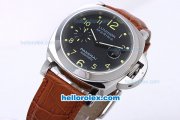 Panerai Luminor Marina PAM 164 Automatic with Black Dial and White Bezel, Green Marking and Brown Leather Strap