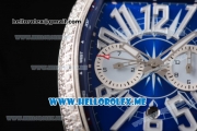 Franck Muller Vanguard Miyota OS20 Quartz Steel Case with Blue Dial Blue Leather Strap Arabic Numeral Markers and Diamonds Bezel