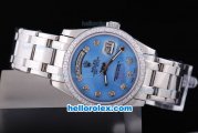 Rolex Day-Date Automatic with Diamond Bezel and Diamonds Marking-Blue Dial