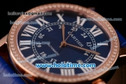 Cartier Ronde Solo Swiss ETA 2836 Automatic Rose Gold Case with Diamond Bezel Blue Dial and Blue Leather Strap