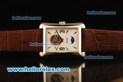 Piaget Emperador Tourbillon Manual Winding Movement White Dial with Silver Markers and Brown Leather Strap