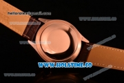 Rolex Cellini Asia Automatic Rose Gold Case with Stick Markers Rose Gold Dial and Brown Leather Strap - Diamonds Bezel