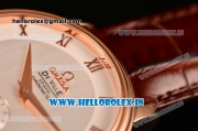 Omega De Ville Co-Axial Swiss ETA 2824 Automatic Rose Gold Case with Silver Dial Roman Numeral Markers and Brown Leather Strap