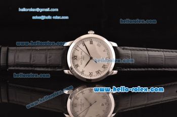 Patek Philippe Calatrava Swiss ETA 2824 Automatic Stainless Steel Case with Black Leather Strap and White Dial Roman Markers