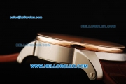 Cartier Calibre Automatic Movement Steel Case with Rose Gold Bezel and Brown Leather Strap