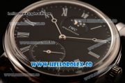 IWC Portofino Vintage Moonphase Asia 6497 Manual Winding Steel Case with Black Dial and Black Leather Strap - (AAAF)