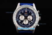 Breitling Navitimer Chronograph Quartz Movement Silver Case with Blue Dial and Blue Leather Strap-Number Markers