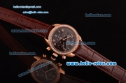 Omega Speedmaster Chrono Swiss Quartz Rose Gold Case Diamond Bezel with Brown Leather Strap and Brown Dial Numeral Markers