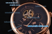 Patek Philippe Complications ST22 Automatic Rose Gold Case with Black Leather Strap Gold Markers and Black Dial