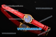Vacheron Constantin Metiers d'Art Swiss ETA 2824 Automatic Yellow Gold Case with Blue MOP Dial Red Leather Strap and Diamonds Markers