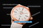 Rolex Cellini Time Asia 2813 Automatic Rose Gold Case with White Dial White Leather Strap and Stick/Roman Numeral Markers