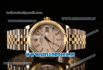 Rolex Datejust 37mm Swiss ETA 2836 Automatic Two Tone with White Dial and Stick Markers