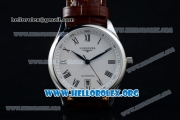 Longines Master Swiss ETA 2824 Automatic Steel Case with White Dial Roman Numeral Markers and Brown Leather Strap (AAAF)