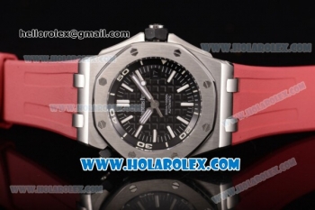 Audemars Piguet Royal Oak Offshore Diver Clone AP Calibre 3120 Automatic Steel Case with Black Dial Red Rubber Strap and White Stick Markers (EF)