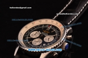 Breitling Navitimer Chronograph Quartz Movement Black Dial with Silver Stick Marking and Three Small Dials-Black Leather Strap