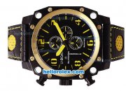 U-BOAT Italo Fontana Chronograph Quartz Movement PVD Case with Gold Bezel-Black Dial and Yellow Markers-Leather Strap