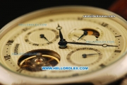 Breguet Tourbillon Automatic Movement Beige Dial with Black Roman Markers and Brown Leather Strap