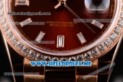 Rolex Day-Date Swiss ETA 2836 Automatic Rose Gold Case/Bracelet with Brown Dial and Stick Markers Diamonds Bezel (BP)