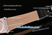 Patek Philippe Gondolo Japanese Miyota Quartz Steel Case with Black Leather Bracelet Stick Markers and Black Dial