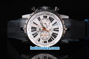 Roger Dubuis Excalibur Chronograph Quartz Movement PVD Case with White Dial-Black Marker and Black Rubber Strap