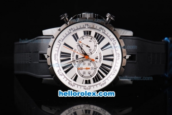 Roger Dubuis Excalibur Chronograph Quartz Movement PVD Case with White Dial-Black Marker and Black Rubber Strap