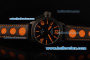 U-Boat Italo Fontana Left Hook Automatic Movement PVD Case with Black Dial and Orange Markers - Two Tone Leather Strap