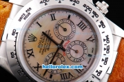 Rolex Daytona Automatic with White Shell Dial and White Bezel-Roman Numeral Marking-Orange Leather Strap