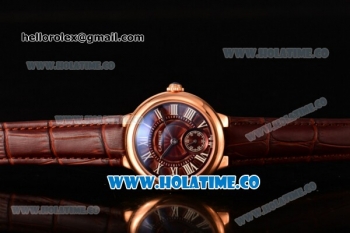 Cartier Ballon Bleu De Small Swiss Quartz Rose Gold Case with Brown Dial White Roman Numeral Markers and Brown Leather Strap