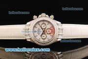 Rolex Daytona Chronograph Miyota Quartz Movement Diamond Bezel with White Dial and White Leather Strap Rolex Daytona Chronograph Miyota Quartz Movement Diamond Bezel with White Dial and White Leather Strap