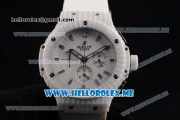 Hublot Big Bang Caviar Chronograph Miyota OS20 Quartz Ceramic Case with White Dial and White Rubber Strap Stick Markers