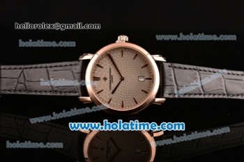 Vacheron Constantin Malte Miyota Quartz Rose Gold Case with Black Leather Bracelet Grey Dial and Stick Markers