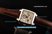 Tag Heuer Monaco LS Chronograph Miyota Quartz Movement Steel Case with White Dial and Brown Leather Strap