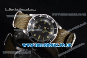 Rolex Submariner Vintage Asia 2813 Automatic Steel Case with Black Dial Green Army Nylon Strap and Dot Markers